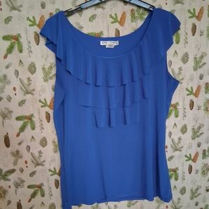 Claudia Richard Royal Blue Ruffle Blouse Size Large